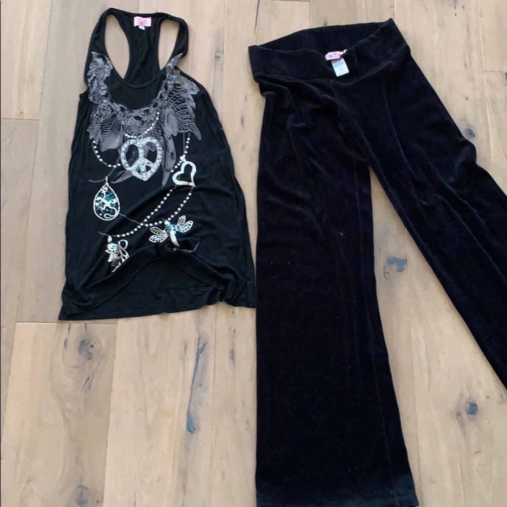 Embellished black top/  juicy velour bottoms